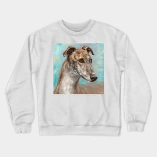 Painting of a Brown Greyhound on Bluish Background Crewneck Sweatshirt